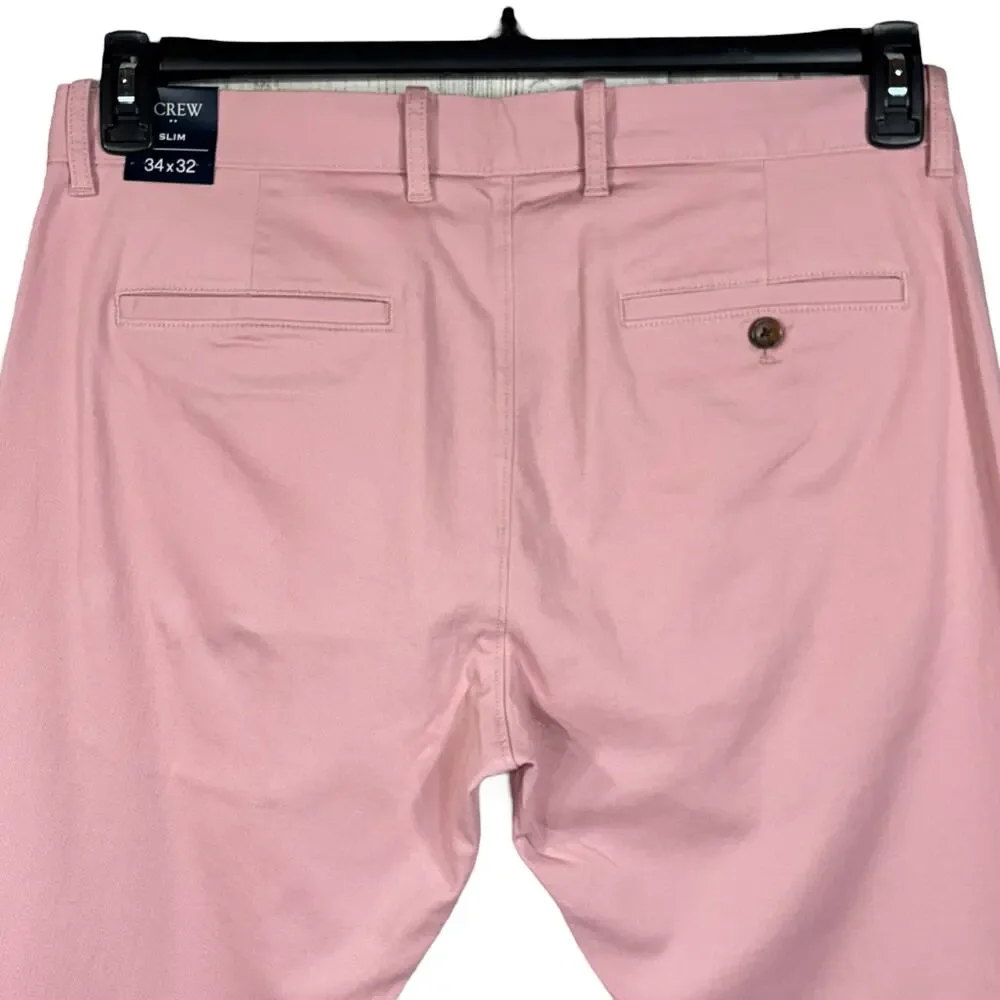 J. Crew Mens SZ 34x32 Flex Slim Pants Zip-Fly Slash Pockets Straight Leg Pink